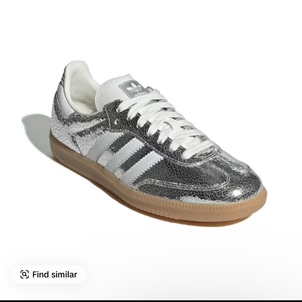 ￼ Adidas Samba OG Silver Metallic Cracked Leather